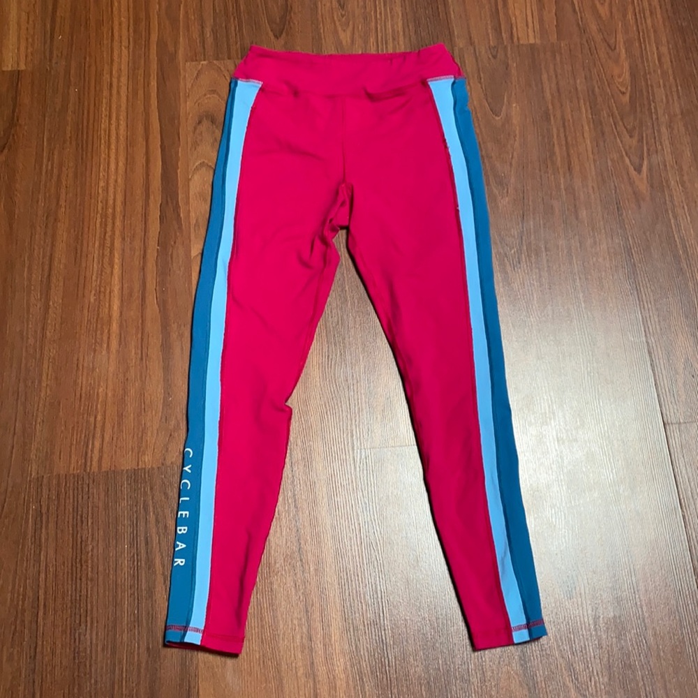 CycleBar Glyder leggings fuchsia with teal stripe